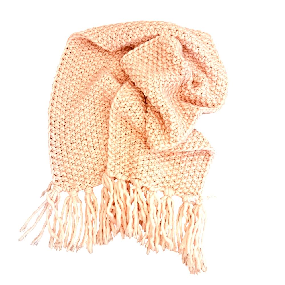 Nordstrom Blush Fuzzy Cloud Open Knit Tassel Scarf